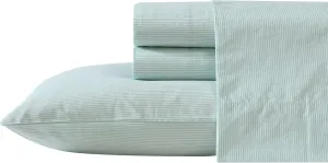 Nautica - Full Sheet Set, Cotton Percale Bedding Set, Crisp & Cool, Lightweight & Breathable (Penny Pinstripe Green, Full)