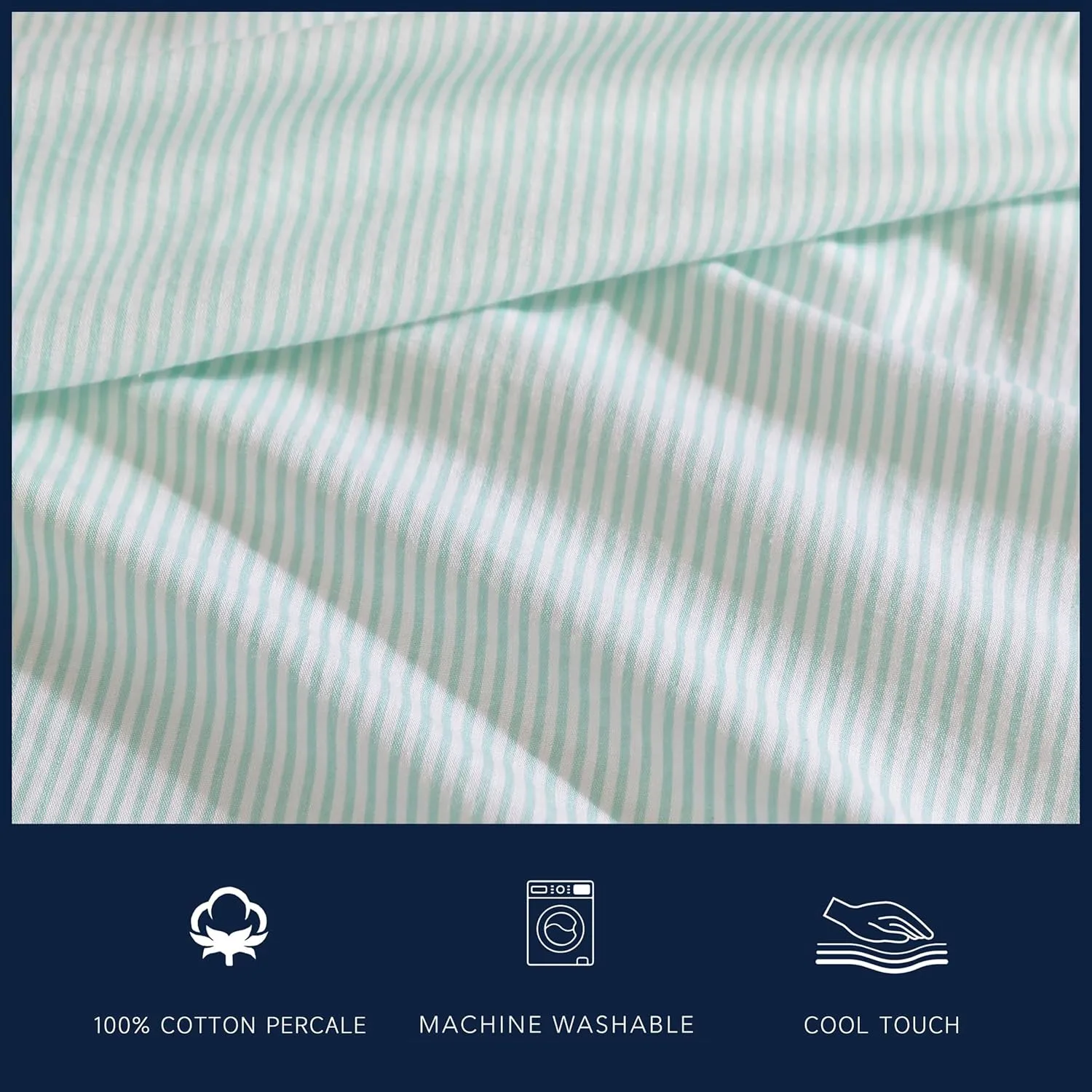 Nautica - Full Sheet Set, Cotton Percale Bedding Set, Crisp & Cool, Lightweight & Breathable (Penny Pinstripe Green, Full)