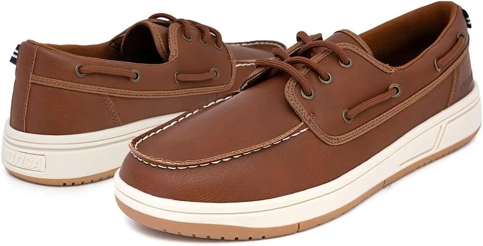 Nautica Men's Lace-Up Moccasin Boat Shoes - Cushioned Insole Casual Deck Loafers for Walking Comfort - Zapato