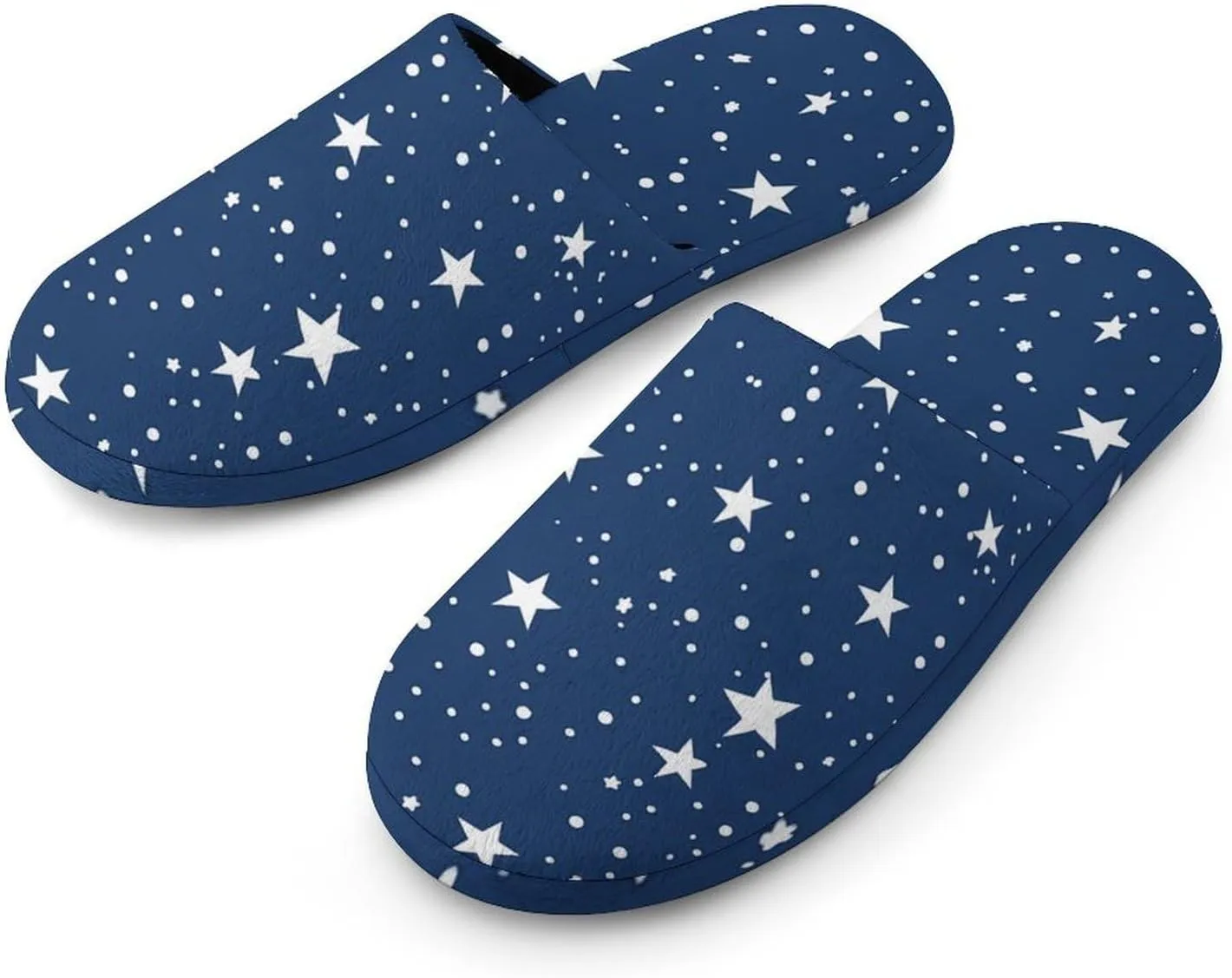 Navy Blue Night Sky Stars Men's Cotton Slippers Slip-on House Slippers Warm Home Shoses with Rubber Sole