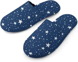 Navy Blue Night Sky Stars Men's Cotton Slippers Slip-on House Slippers Warm Home Shoses with Rubber Sole