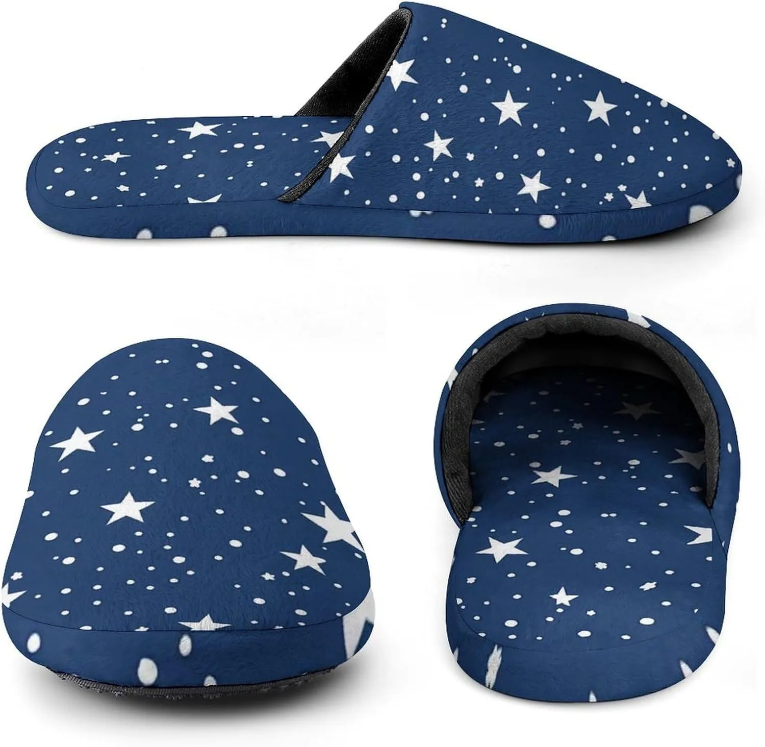 Navy Blue Night Sky Stars Men's Cotton Slippers Slip-on House Slippers Warm Home Shoses with Rubber Sole