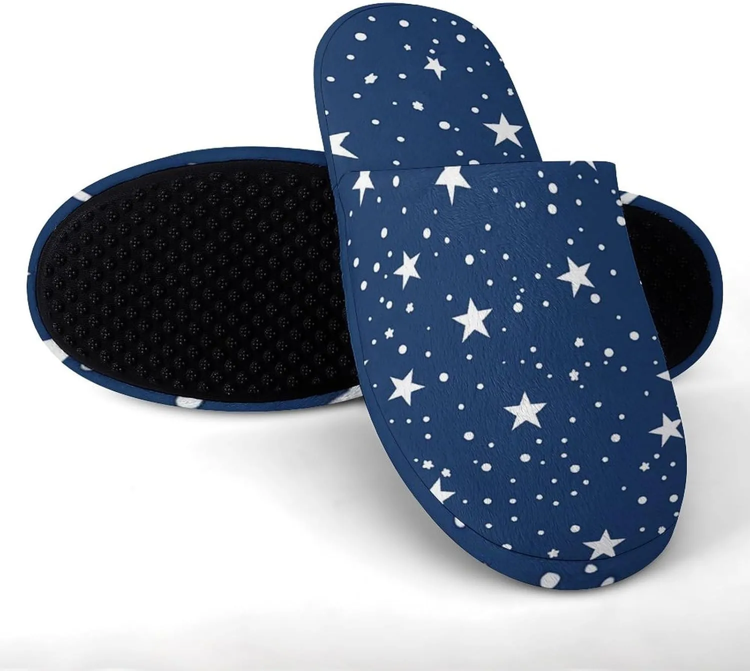 Navy Blue Night Sky Stars Men's Cotton Slippers Slip-on House Slippers Warm Home Shoses with Rubber Sole
