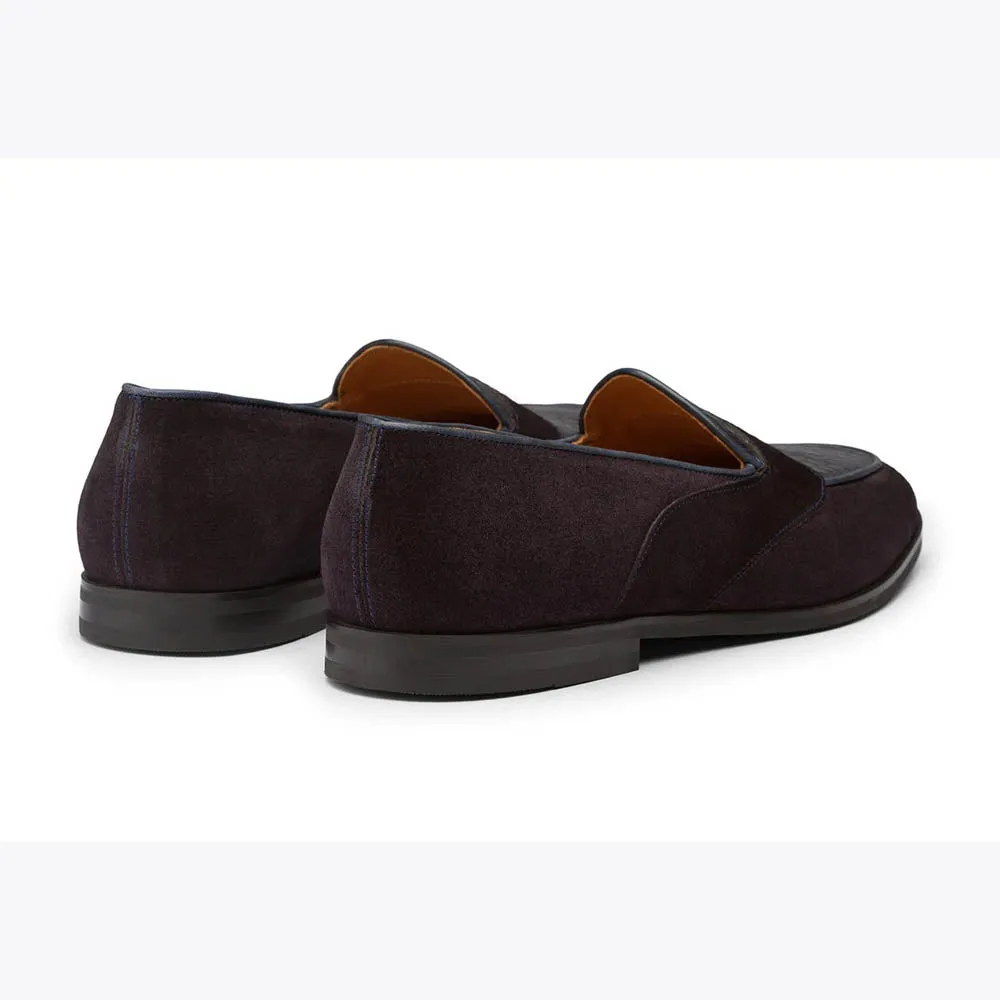 Navy Suede Croco Detail Belgian Loafer