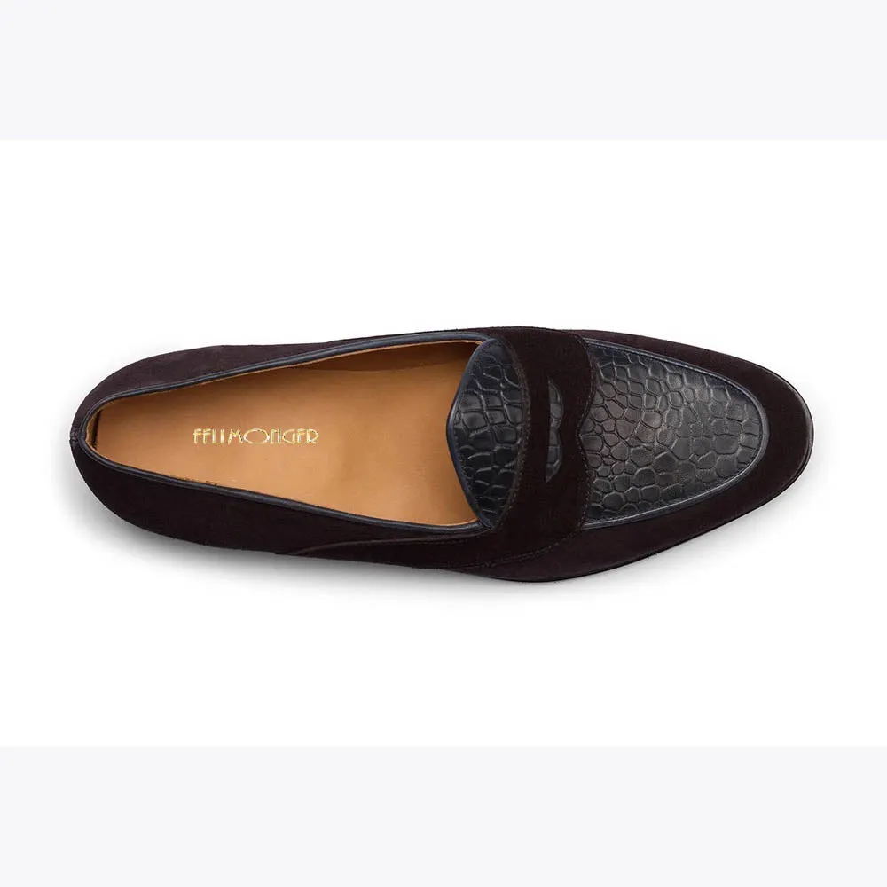 Navy Suede Croco Detail Belgian Loafer