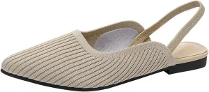 NELSBREXWomen'S Knit Closed Pointed Toe Flat Slip-On Mules Sandals Sexy Breathable Comfort Soft Sole Slingback Flat Shoes with Ankle Strap Casual Formal Work Dress Shoes