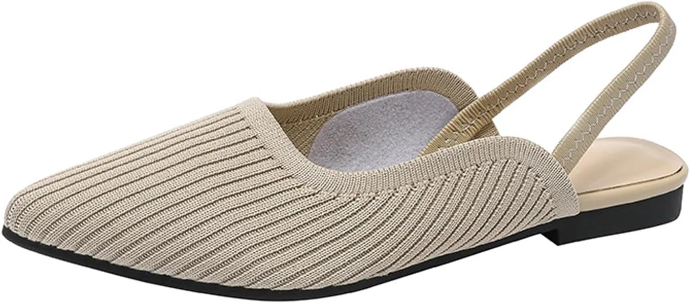 NELSBREXWomen'S Knit Closed Pointed Toe Flat Slip-On Mules Sandals Sexy Breathable Comfort Soft Sole Slingback Flat Shoes with Ankle Strap Casual Formal Work Dress Shoes