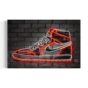 Neon Air 1 Sneaker Canvas Wall Art | Red Light Glow Poster Print | Urban Streetwear Decor for Shoe Collectors & Sneakerheads