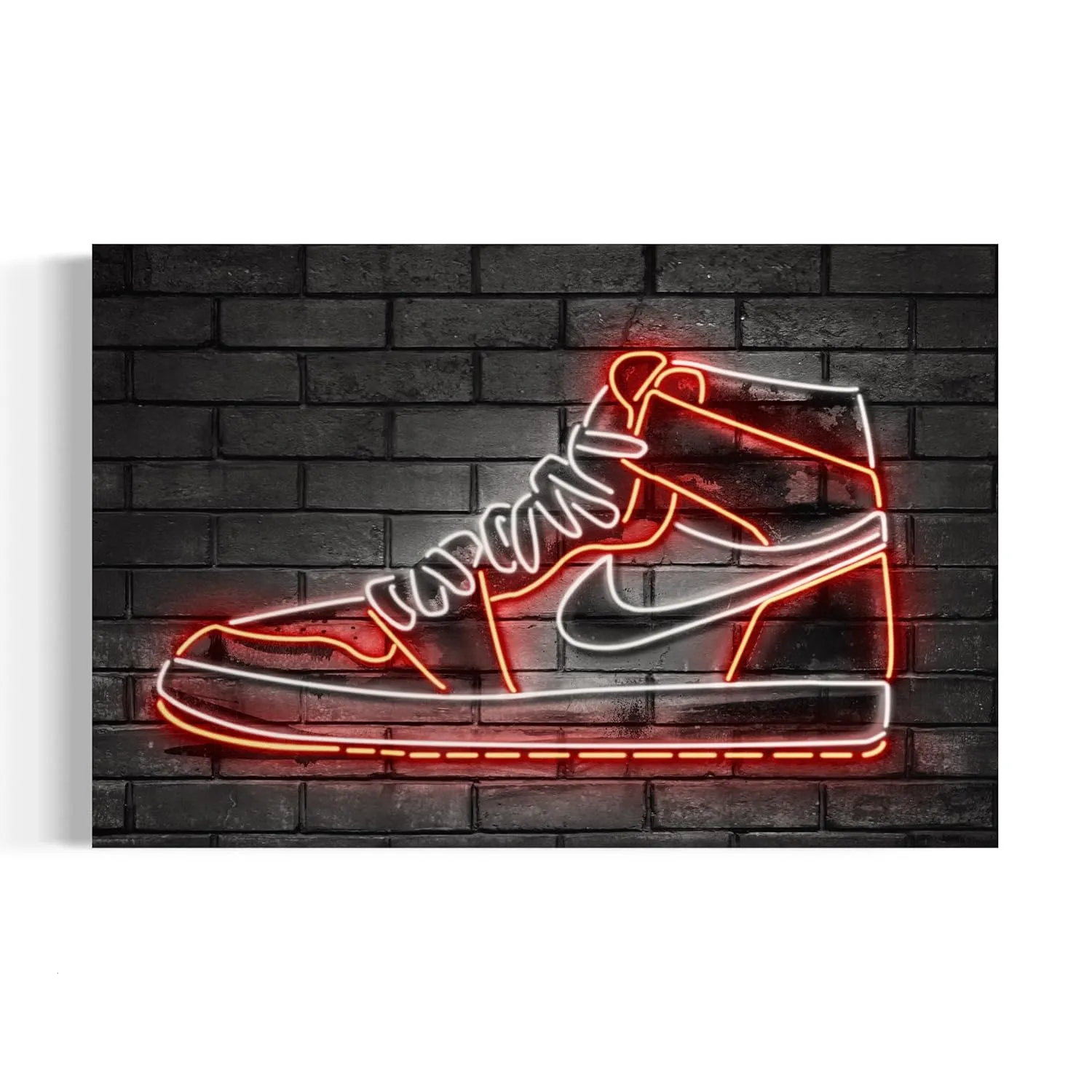 Neon Air 1 Sneaker Canvas Wall Art | Red Light Glow Poster Print | Urban Streetwear Decor for Shoe Collectors & Sneakerheads