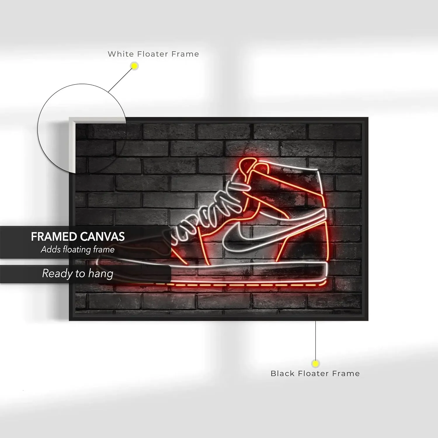 Neon Air 1 Sneaker Canvas Wall Art | Red Light Glow Poster Print | Urban Streetwear Decor for Shoe Collectors & Sneakerheads