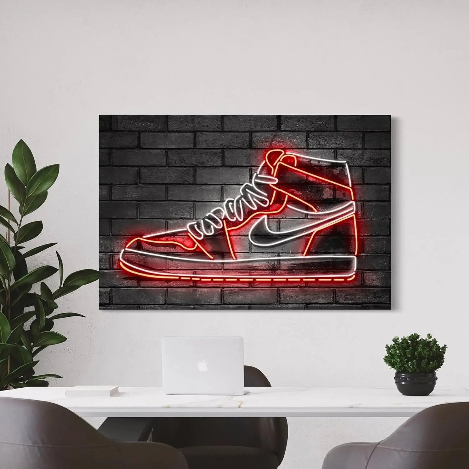 Neon Air 1 Sneaker Canvas Wall Art | Red Light Glow Poster Print | Urban Streetwear Decor for Shoe Collectors & Sneakerheads