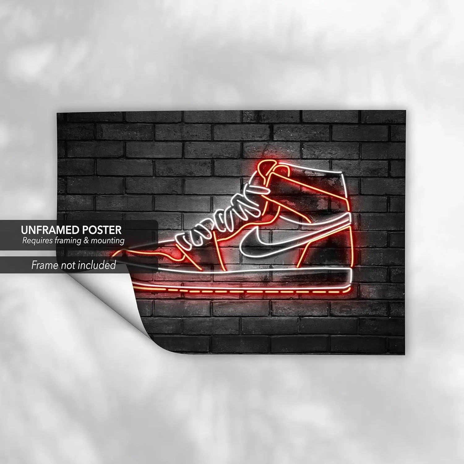 Neon Air 1 Sneaker Canvas Wall Art | Red Light Glow Poster Print | Urban Streetwear Decor for Shoe Collectors & Sneakerheads