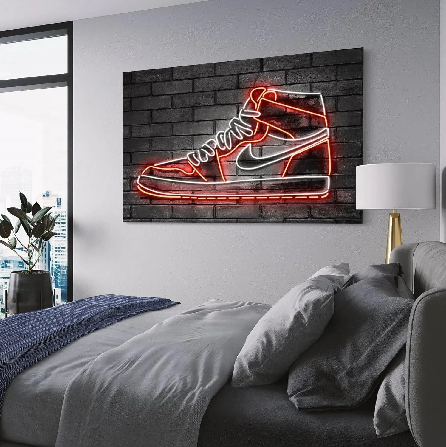 Neon Air 1 Sneaker Canvas Wall Art | Red Light Glow Poster Print | Urban Streetwear Decor for Shoe Collectors & Sneakerheads