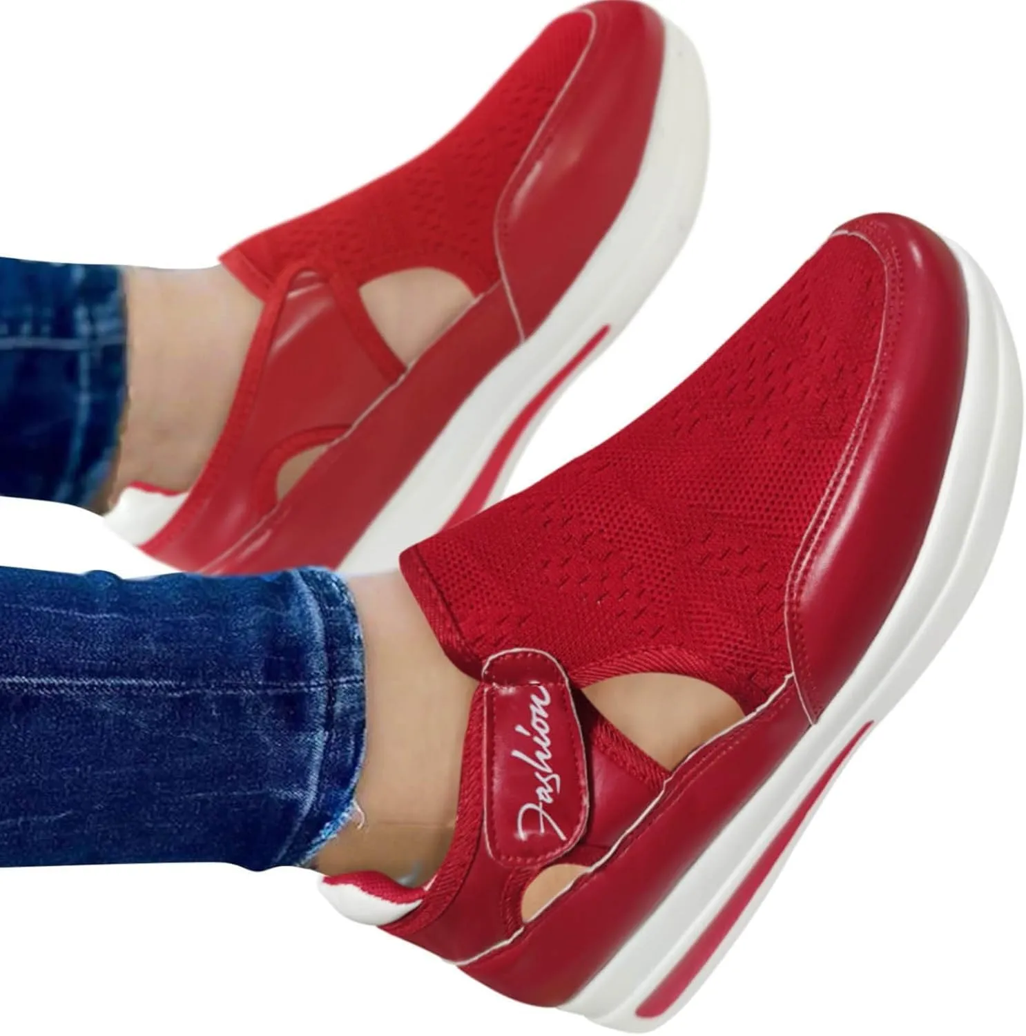 New Womens Shoes Mesh Size Hook Casual Flat Heel Shoes Comfortable Breathable Loop Arch Support Walking Shoes