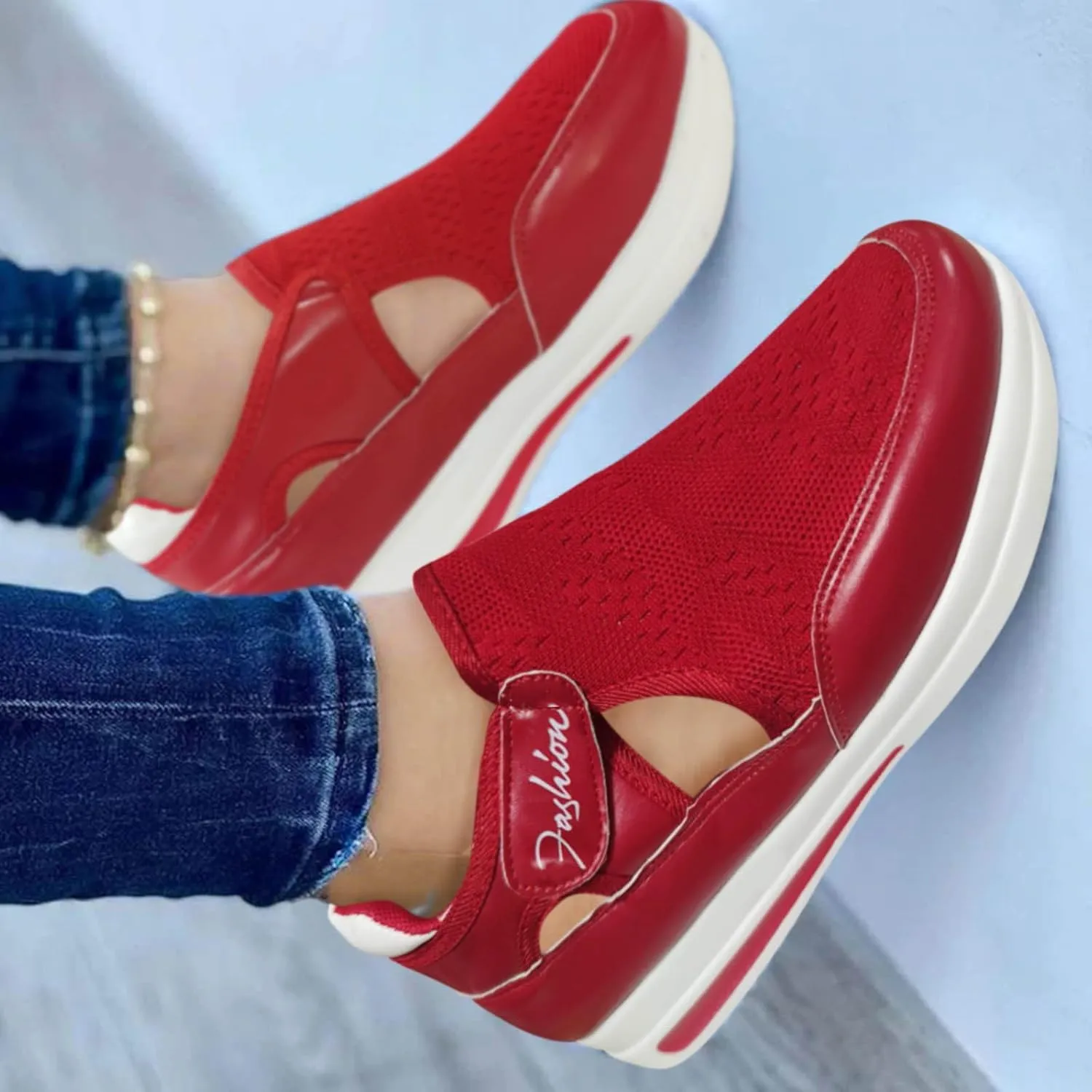 New Womens Shoes Mesh Size Hook Casual Flat Heel Shoes Comfortable Breathable Loop Arch Support Walking Shoes
