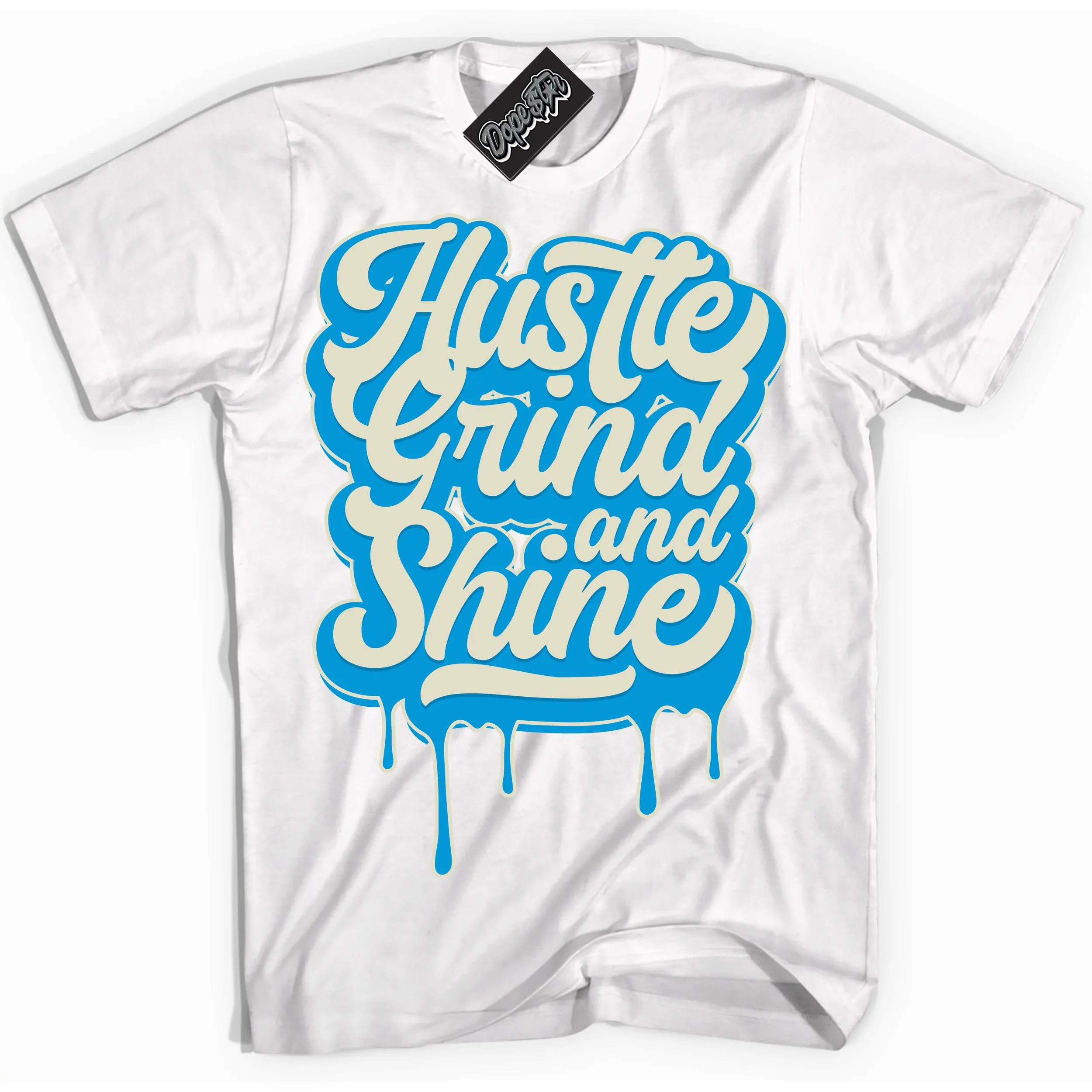 Next Nature Light Khaki Star Blue Dunk Sneaker Shirt Hustle Grind And Shine Graphic