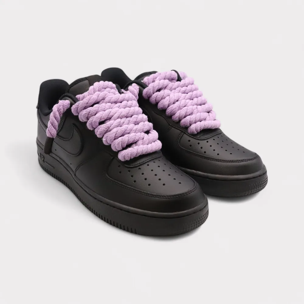 Nike Air Force 1 Black - Rope Lace Light Violet