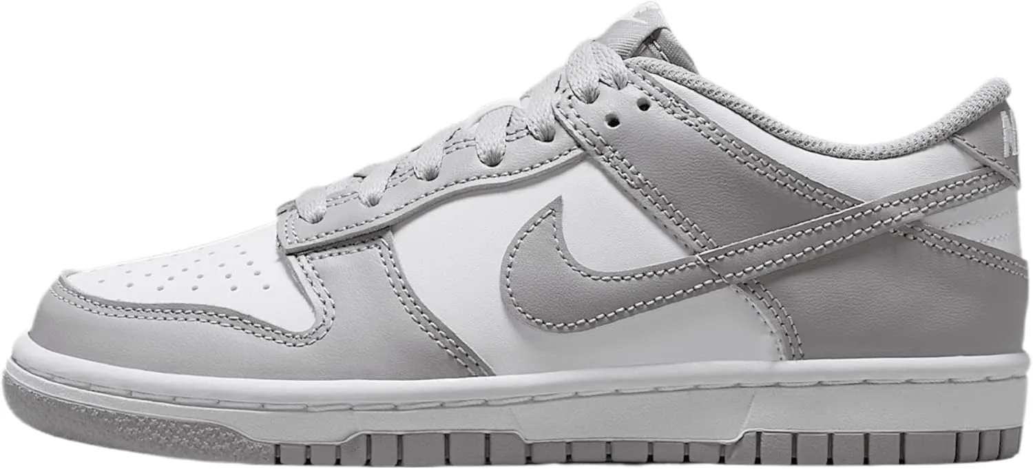 Nike Dunk Low Big Kids' Shoes (FB9109-123, White/White/Light Smoke Grey)