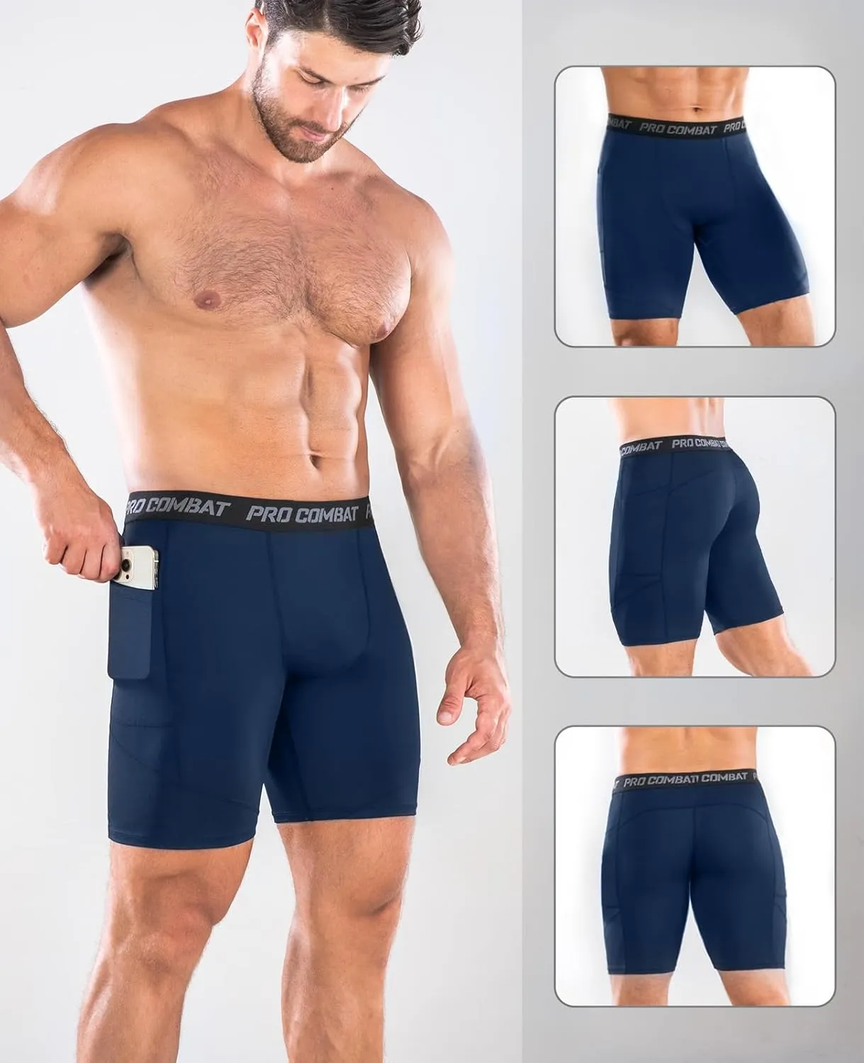Niksa 1/2 Pack Mens Compression Shorts with Pocket, Performance Spandex Athletic Sports Workout Running Underwear Shorts