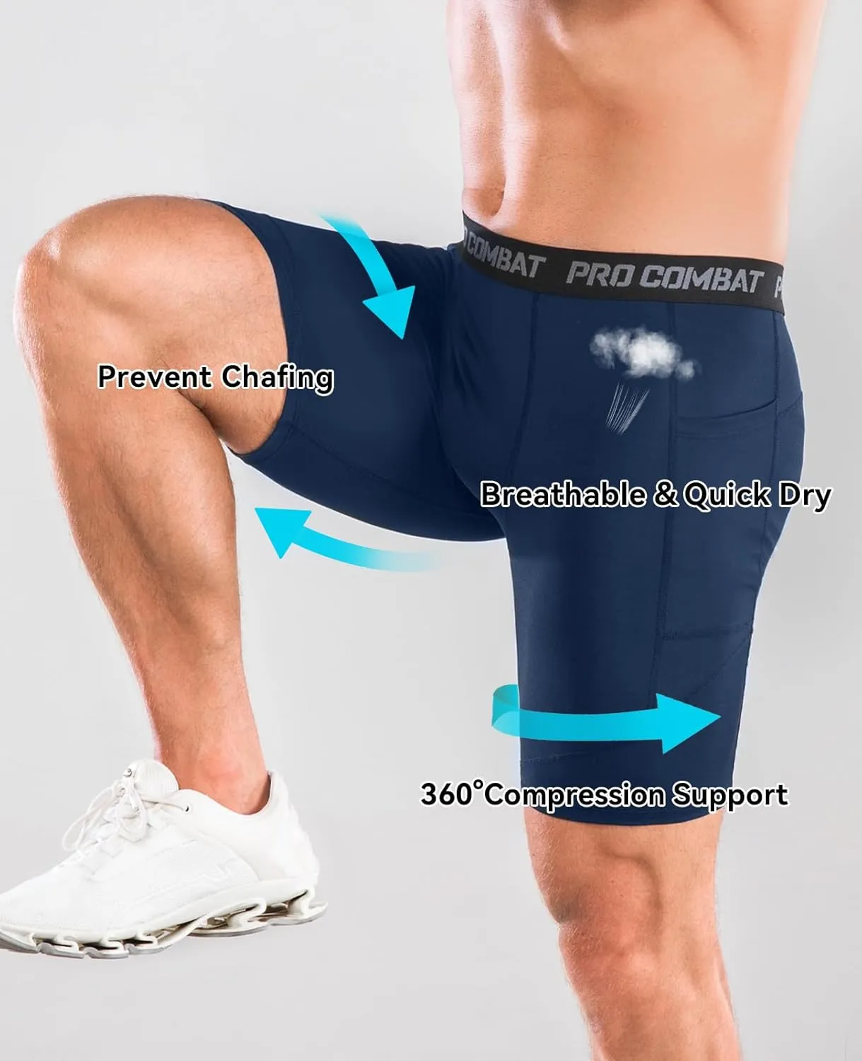 Niksa 1/2 Pack Mens Compression Shorts with Pocket, Performance Spandex Athletic Sports Workout Running Underwear Shorts