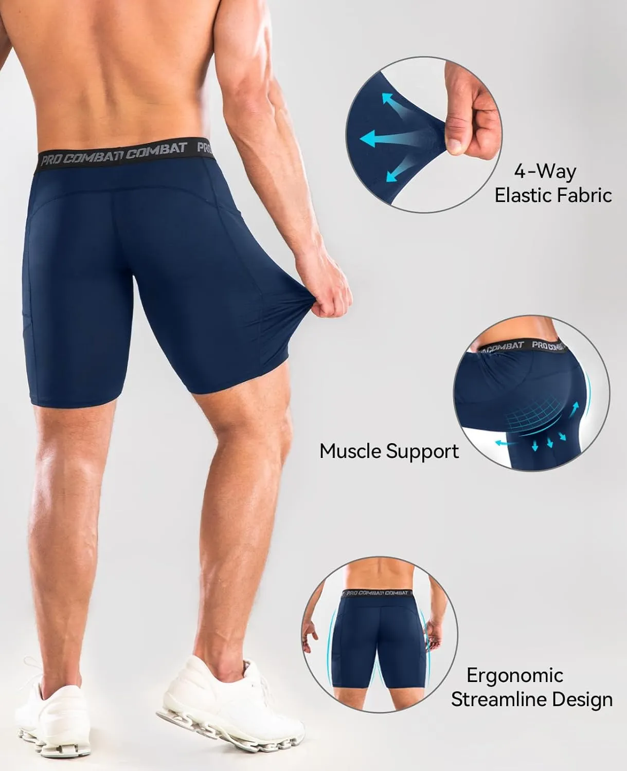 Niksa 1/2 Pack Mens Compression Shorts with Pocket, Performance Spandex Athletic Sports Workout Running Underwear Shorts
