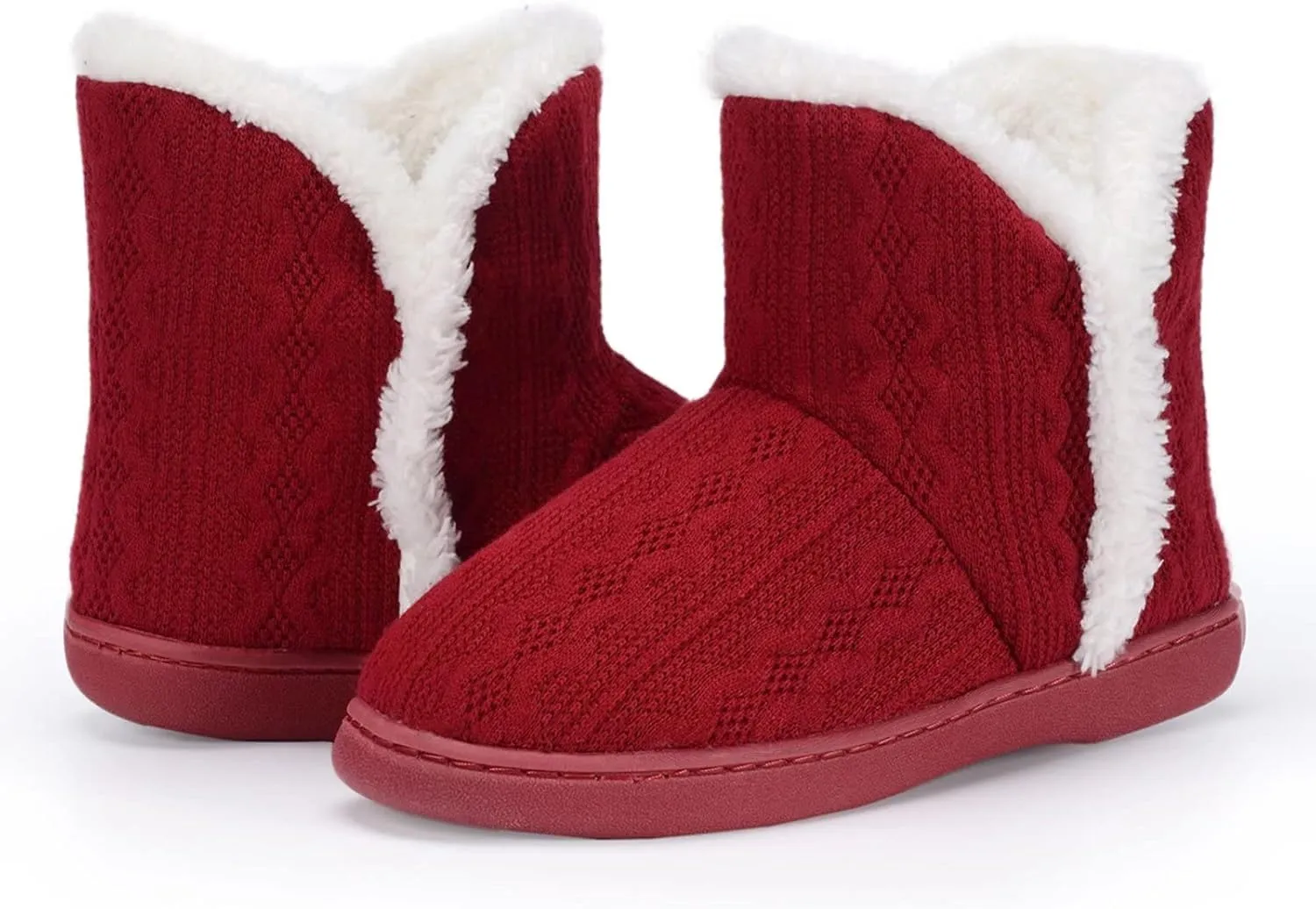 NineCiFun Women's Fuzzy Winter Bootie Slippers Knitted Ankle Boots Slippers Warm House Shoes Outdoor Indoor with Plush Fur Lining