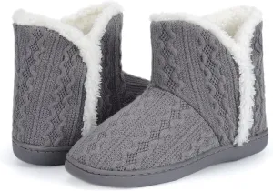 NineCiFun Women's Fuzzy Winter Bootie Slippers Knitted Ankle Boots Slippers Warm House Shoes Outdoor Indoor with Plush Fur Lining