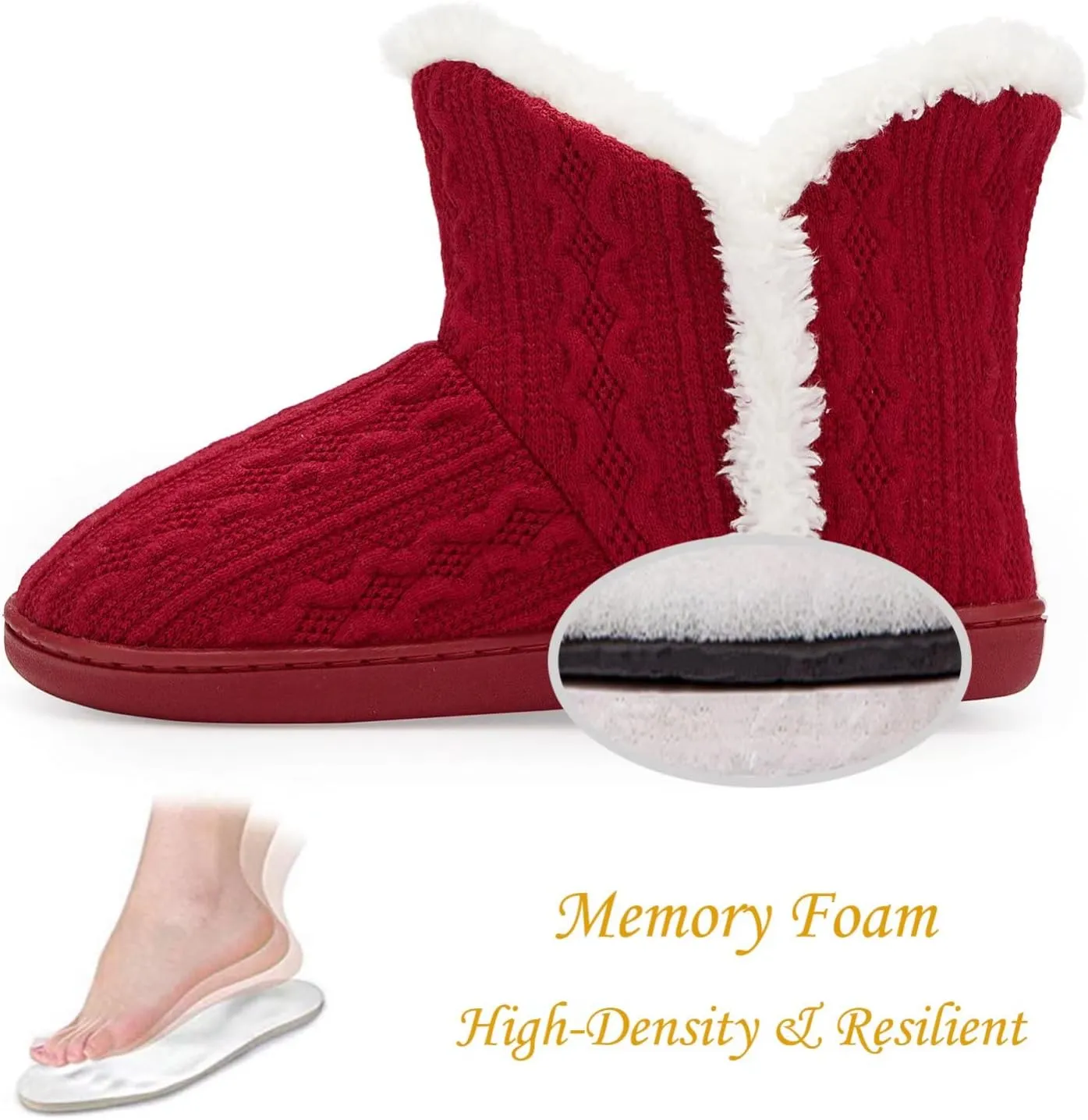 NineCiFun Women's Fuzzy Winter Bootie Slippers Knitted Ankle Boots Slippers Warm House Shoes Outdoor Indoor with Plush Fur Lining