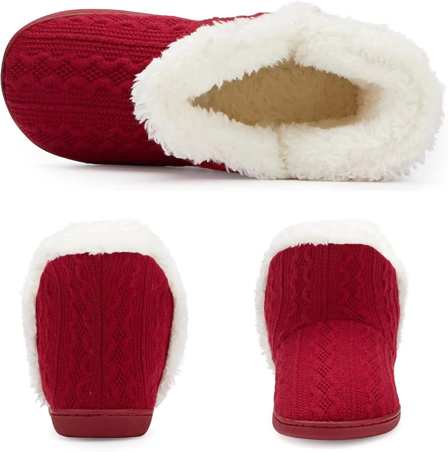 NineCiFun Women's Fuzzy Winter Bootie Slippers Knitted Ankle Boots Slippers Warm House Shoes Outdoor Indoor with Plush Fur Lining