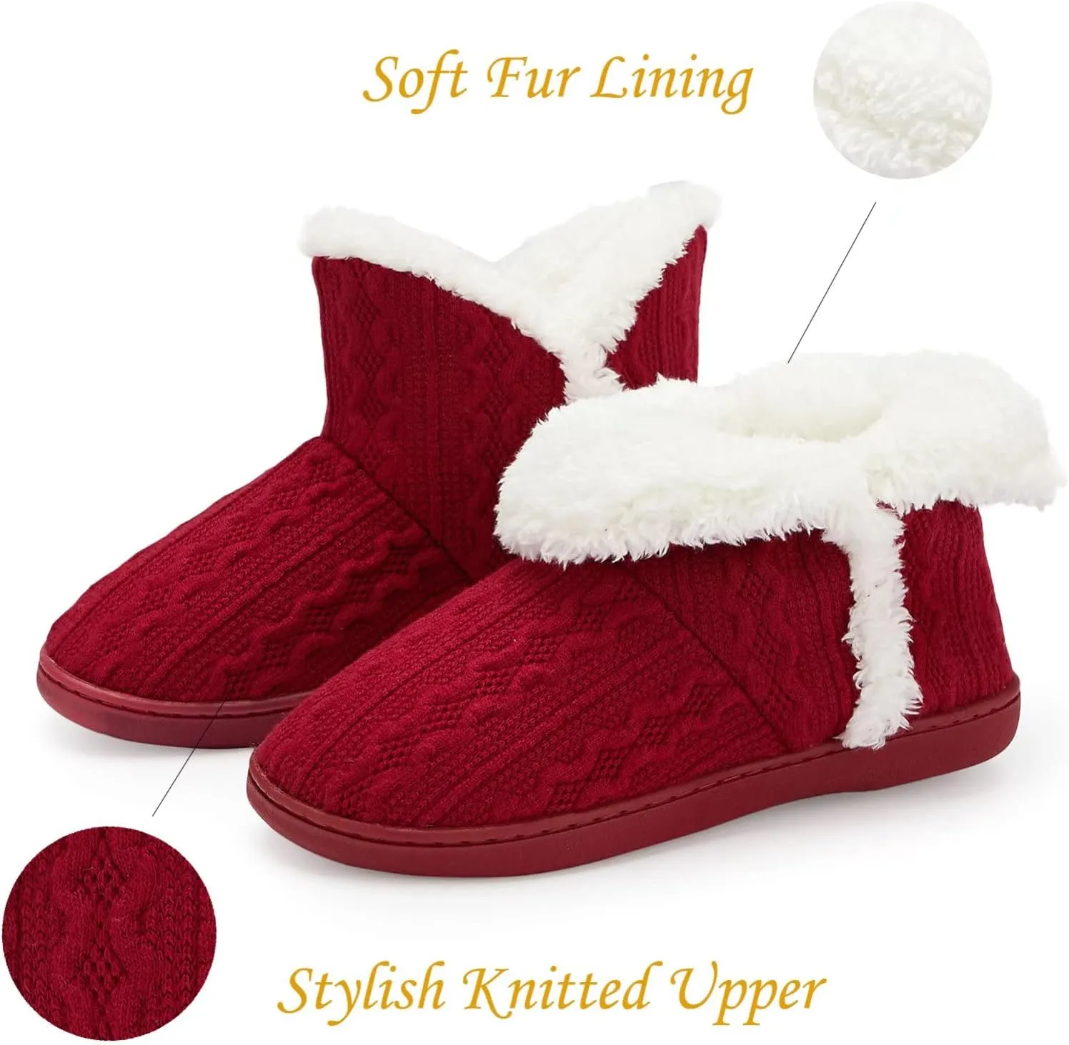 NineCiFun Women's Fuzzy Winter Bootie Slippers Knitted Ankle Boots Slippers Warm House Shoes Outdoor Indoor with Plush Fur Lining