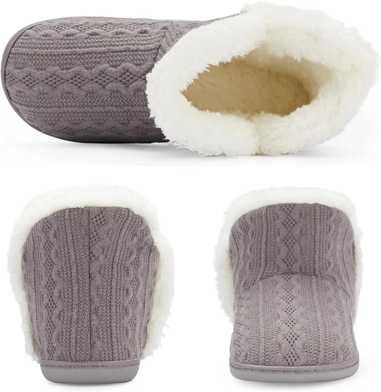 NineCiFun Women's Fuzzy Winter Bootie Slippers Knitted Ankle Boots Slippers Warm House Shoes Outdoor Indoor with Plush Fur Lining