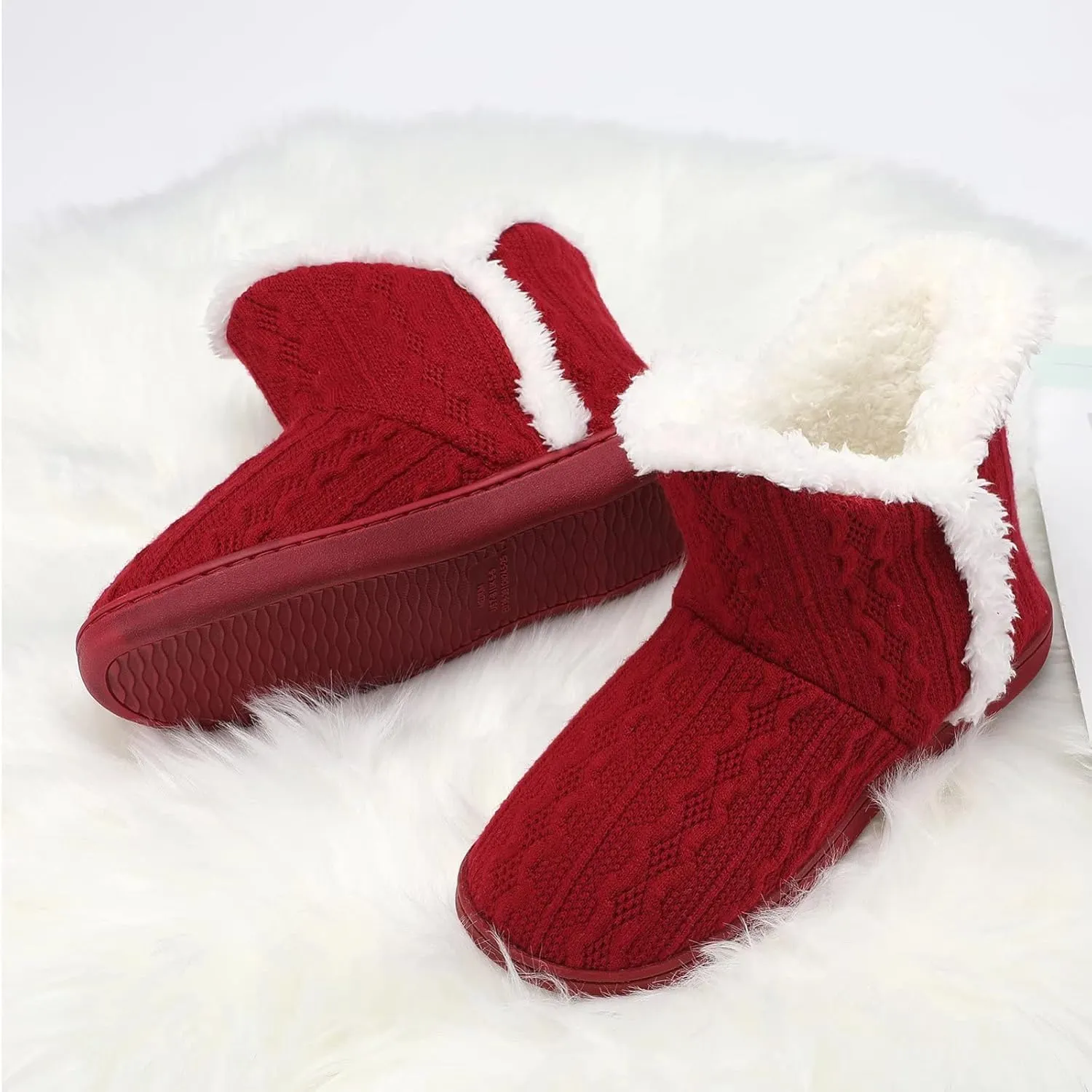 NineCiFun Women's Fuzzy Winter Bootie Slippers Knitted Ankle Boots Slippers Warm House Shoes Outdoor Indoor with Plush Fur Lining