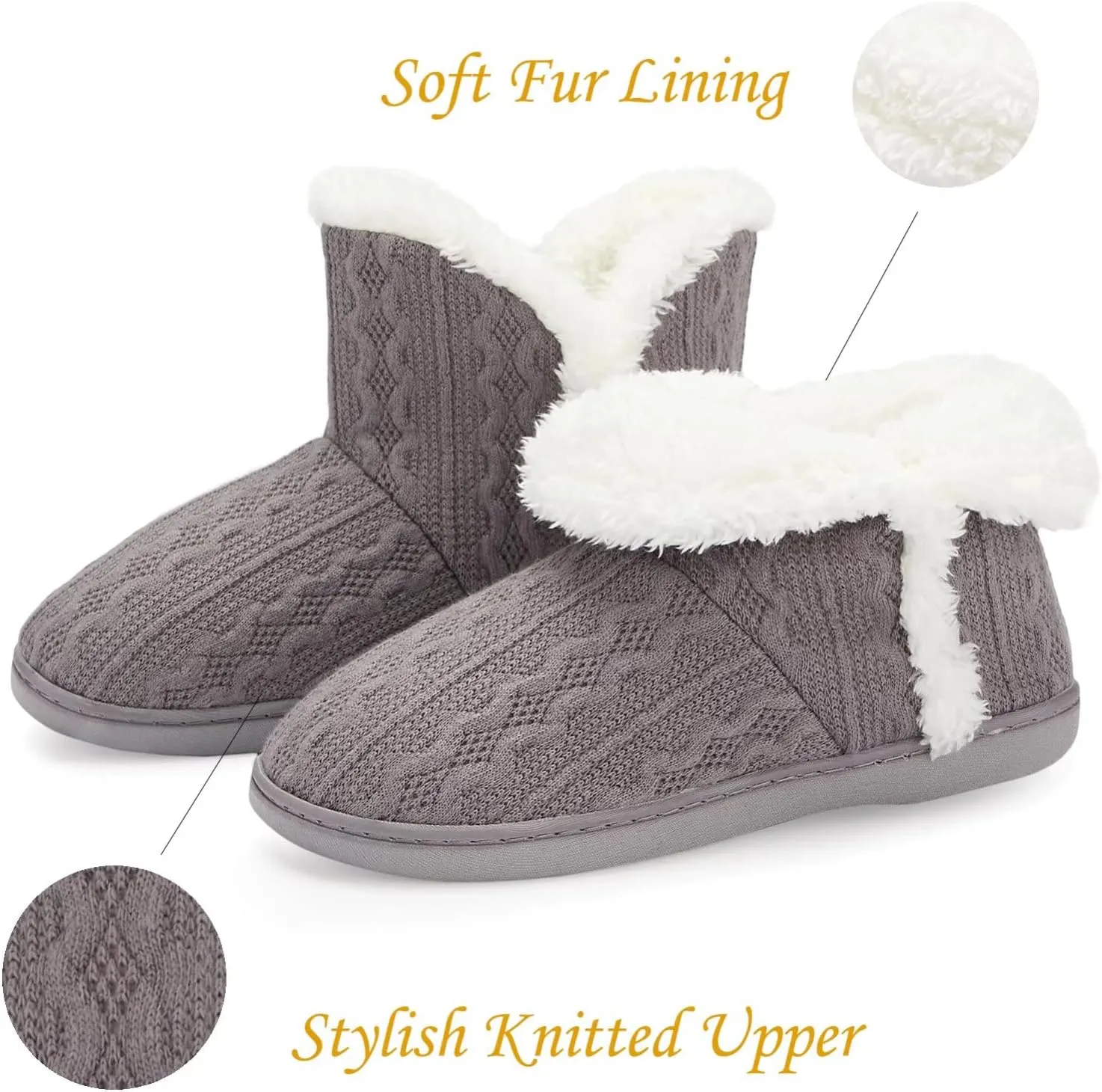 NineCiFun Women's Fuzzy Winter Bootie Slippers Knitted Ankle Boots Slippers Warm House Shoes Outdoor Indoor with Plush Fur Lining