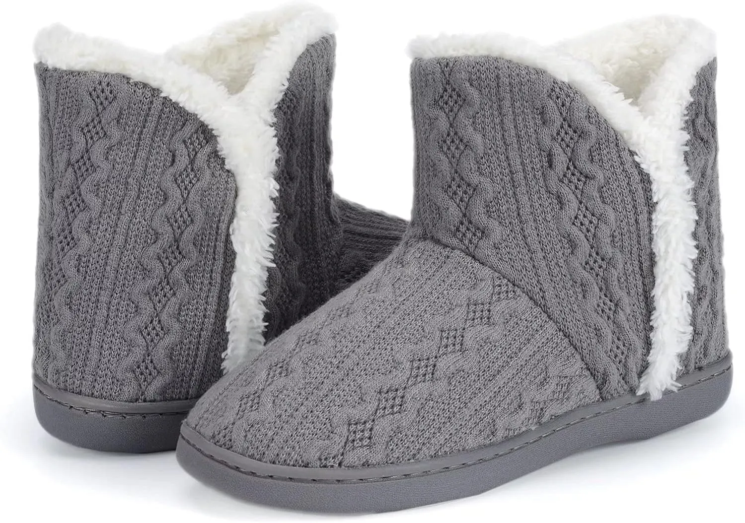 NineCiFun Women's Fuzzy Winter Bootie Slippers Knitted Ankle Boots Slippers Warm House Shoes Outdoor Indoor with Plush Fur Lining