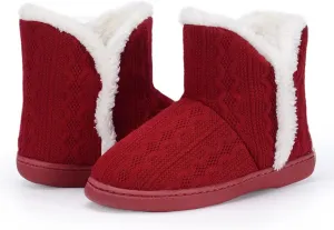 NineCiFun Women's Fuzzy Winter Bootie Slippers Knitted Ankle Boots Slippers Warm House Shoes Outdoor Indoor with Plush Fur Lining