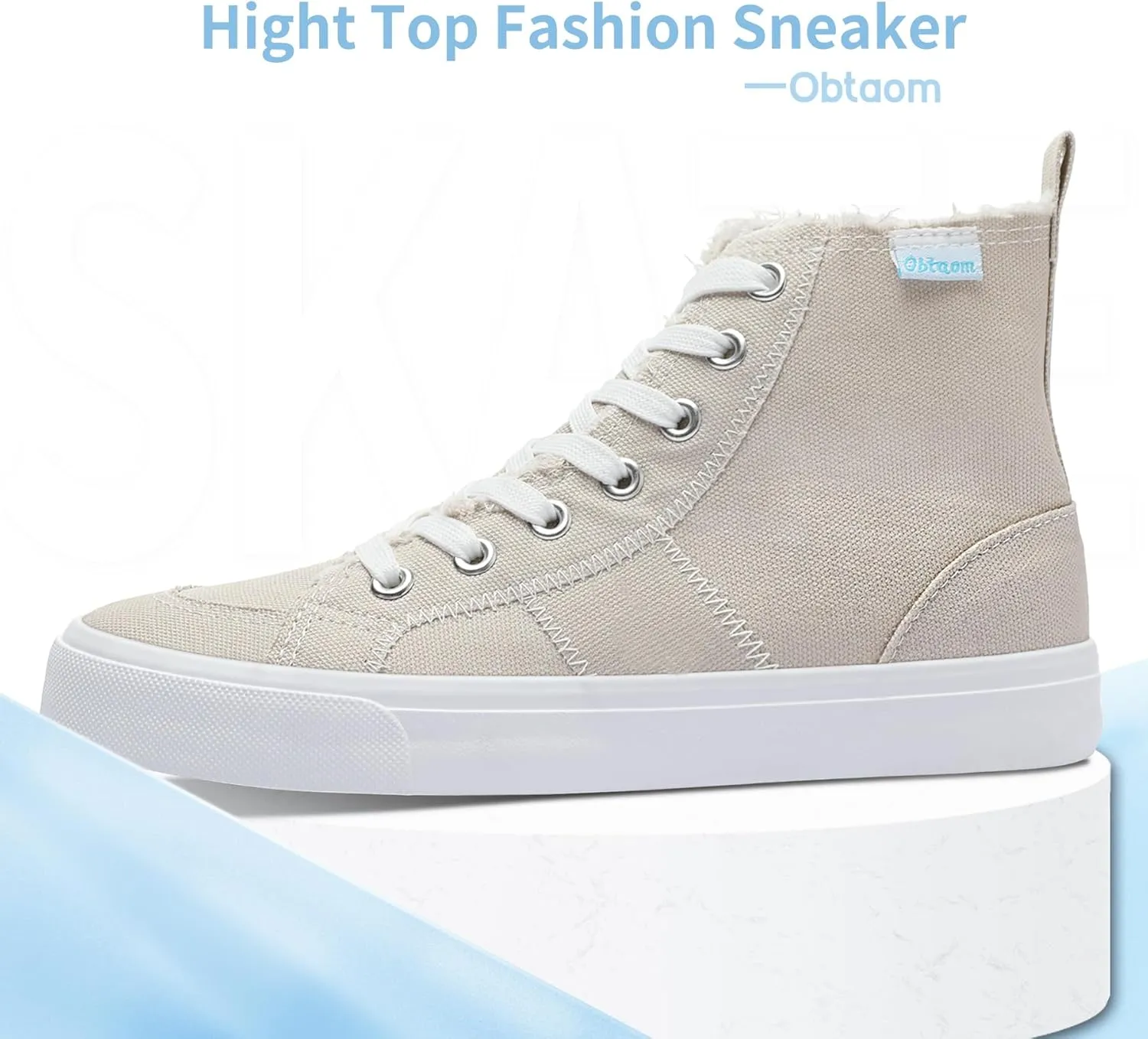 Obtaom Womens/Mens high top Canvas Shoes Play mid Calf Fashion Sneaker Casual lace up hi top Washed Canvas Shoes