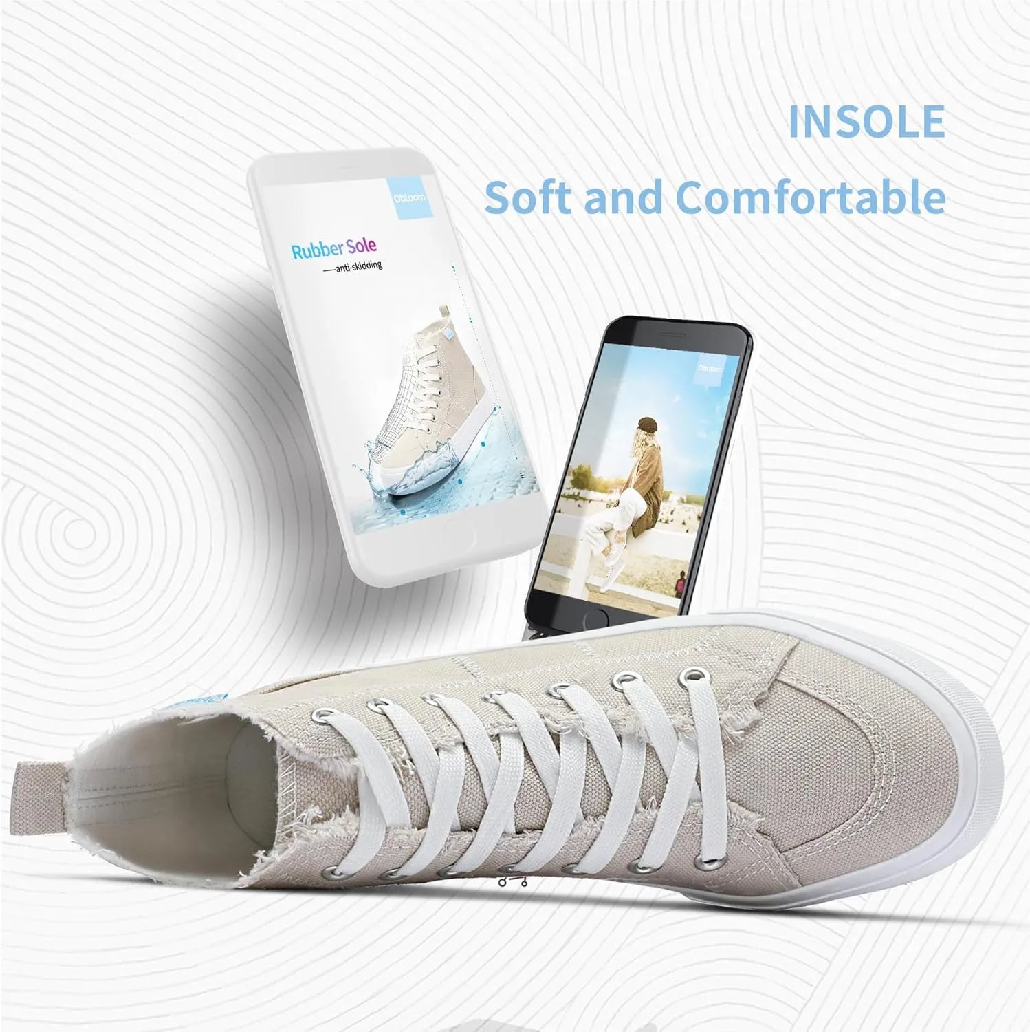 Obtaom Womens/Mens high top Canvas Shoes Play mid Calf Fashion Sneaker Casual lace up hi top Washed Canvas Shoes