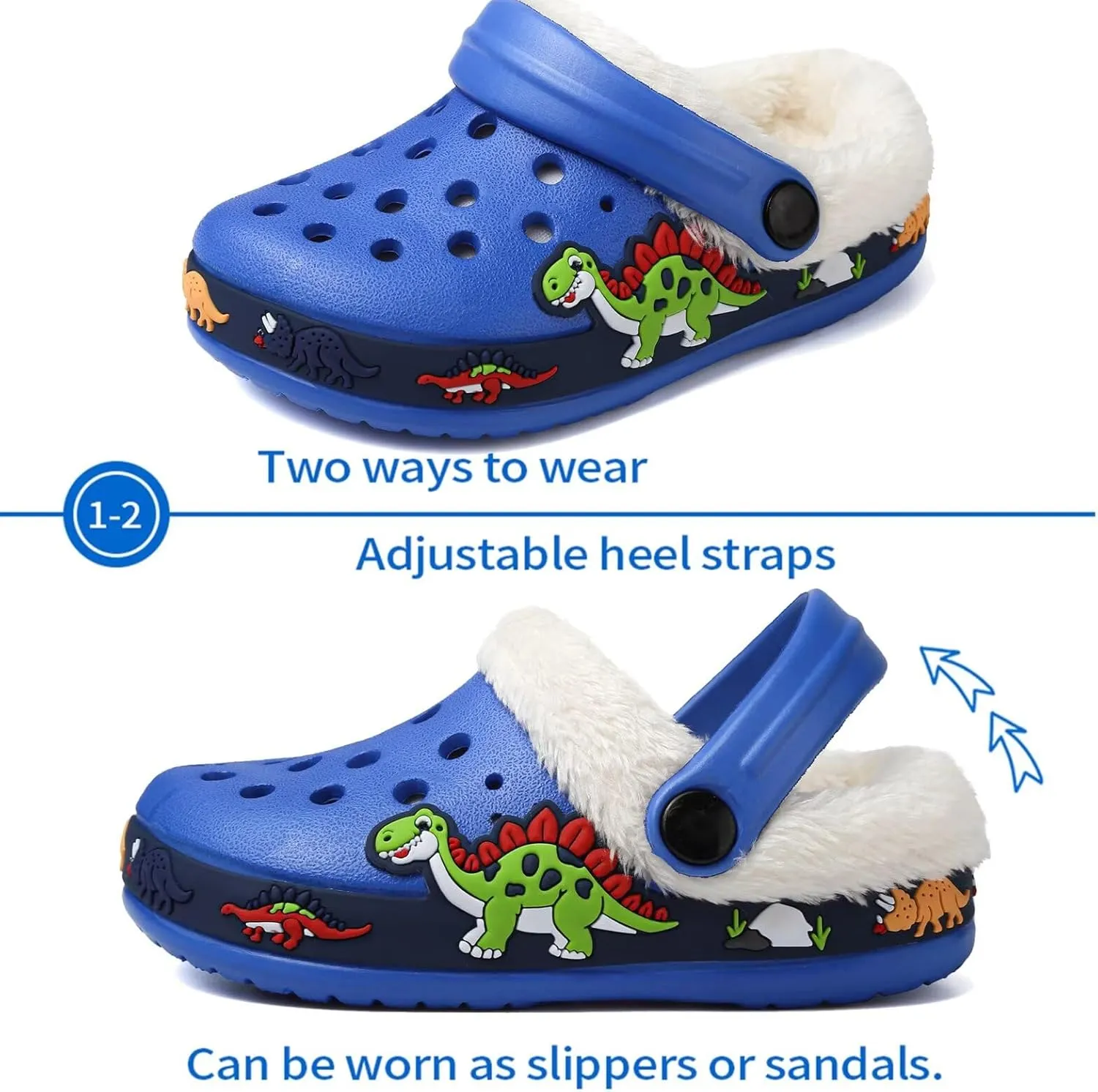 OHSNMAKSL Toddler Lined Clog Slippers Winter Garden Sandals Kids House Shoes Warm Slip On Sneakers Cartoon Slides for Boys and Girls Children Indoor Outdoor