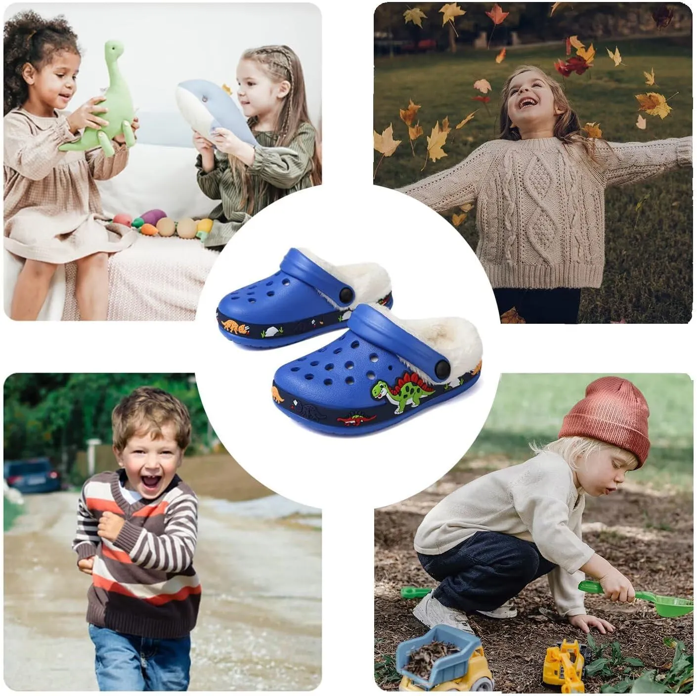 OHSNMAKSL Toddler Lined Clog Slippers Winter Garden Sandals Kids House Shoes Warm Slip On Sneakers Cartoon Slides for Boys and Girls Children Indoor Outdoor
