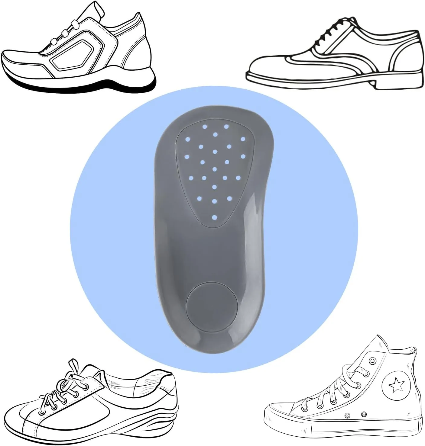 Original 3/4 Arch Support Metatarsal Support Orthotics Over-Pronation Insoles Relieve Plantar Fasciitis, Arch, Heel & Ankle Foot Pain (Gray, Men 9-12/Women 11-14)