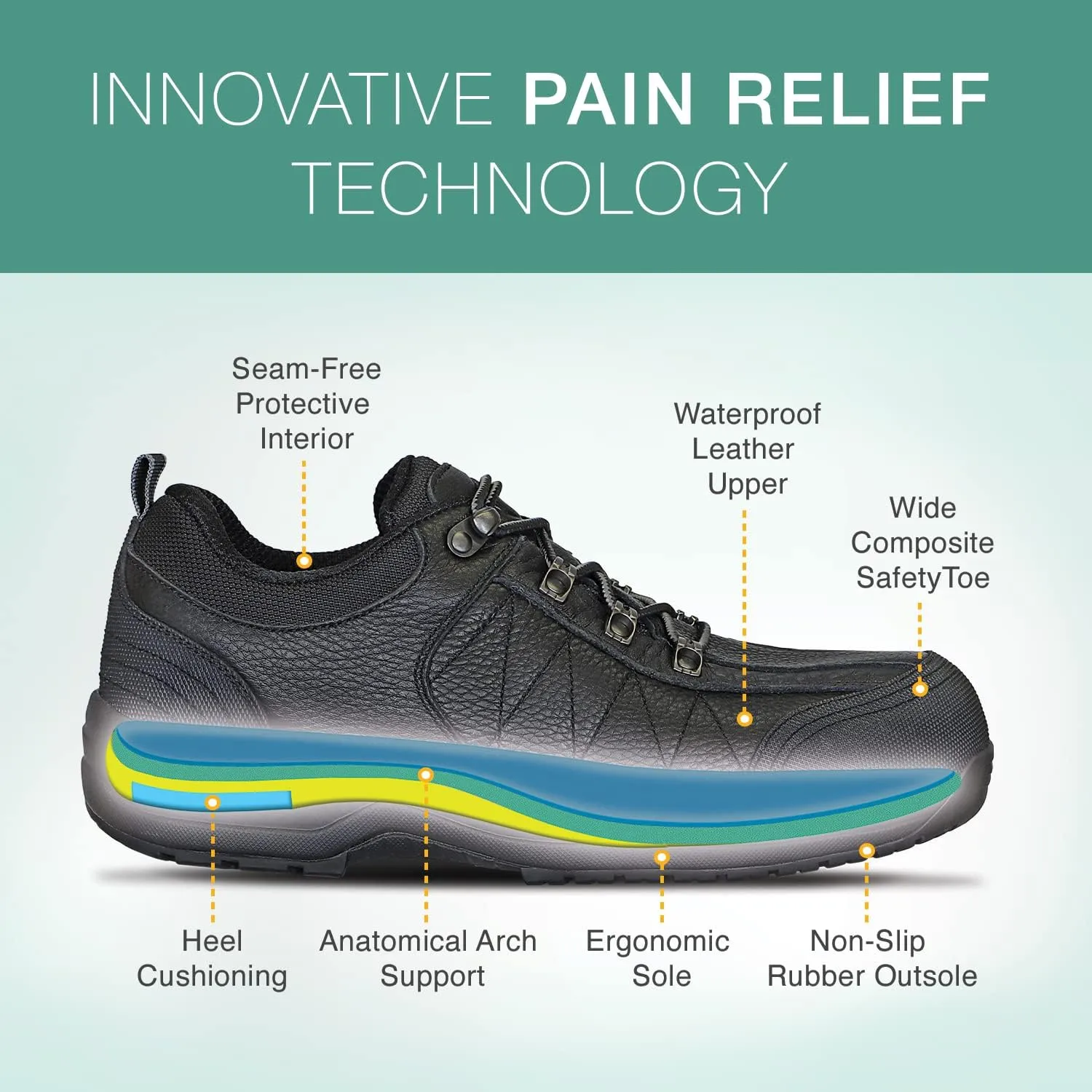 Orthofeet Men's Orthopedic Leather Dolomite Work Shoes