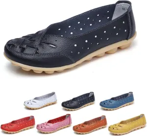 Orthopedic Loafers in Breathable Leather, Womens Casual Soft Leather Slip-on Flat Breathable Loafers，Women's Comfort Flat Orthopedic Sneakers