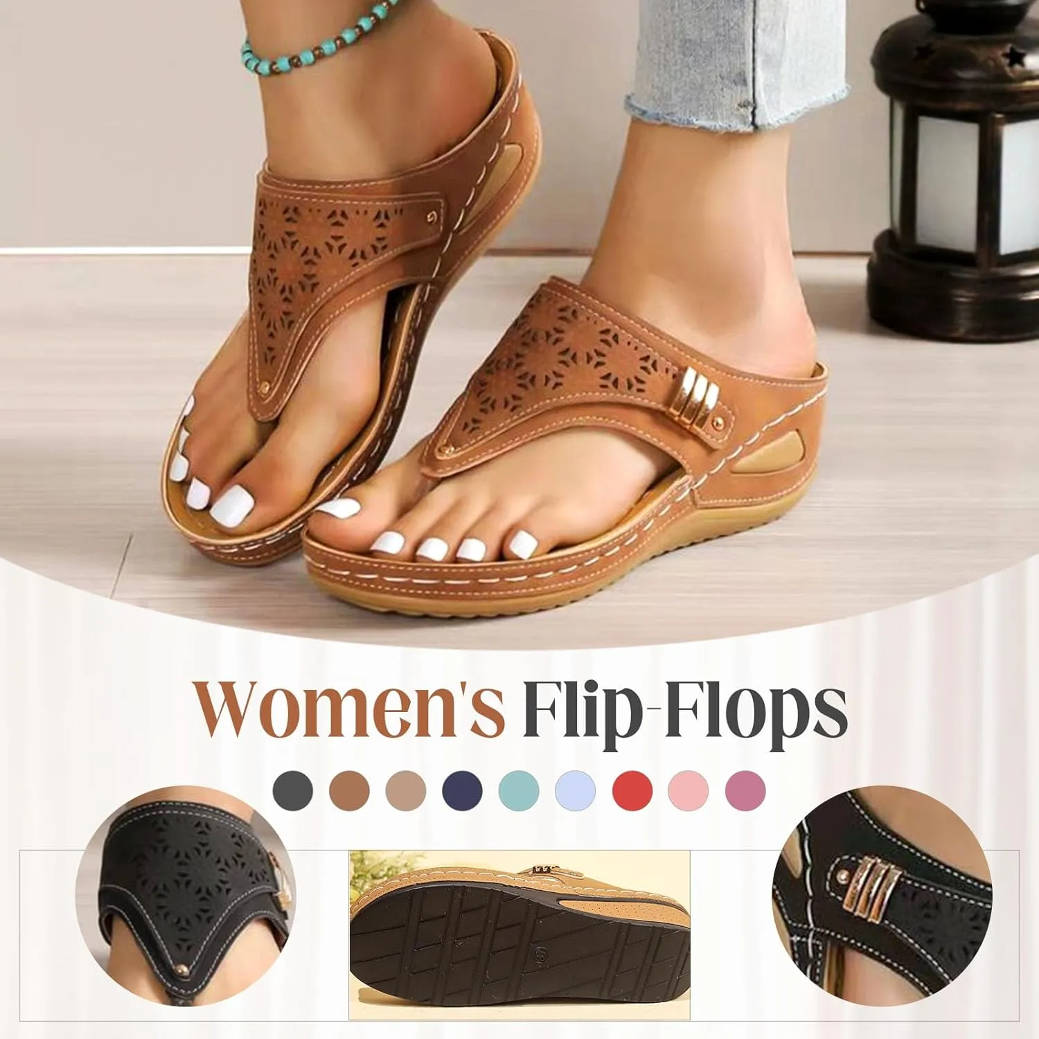 Orthopedic Sandals for Women Arch Support Wedge Flip Flops Adjustable Orthotic Thong Sandals Comfortable Slippers