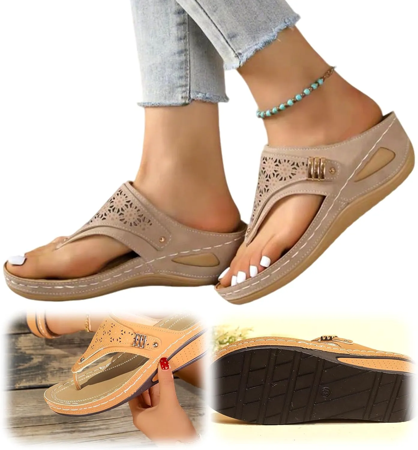 Orthopedic Sandals for Women Arch Support Wedge Flip Flops Adjustable Orthotic Thong Sandals Comfortable Slippers