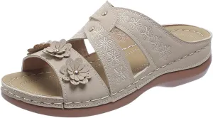 Orthopedic Sandals for Women Comfortable Slides Wedge Sandals Open Toe Breathable Yoga Mat Flat Slippers Fashion Flower Beach Shoes Indoor Shower Shoes