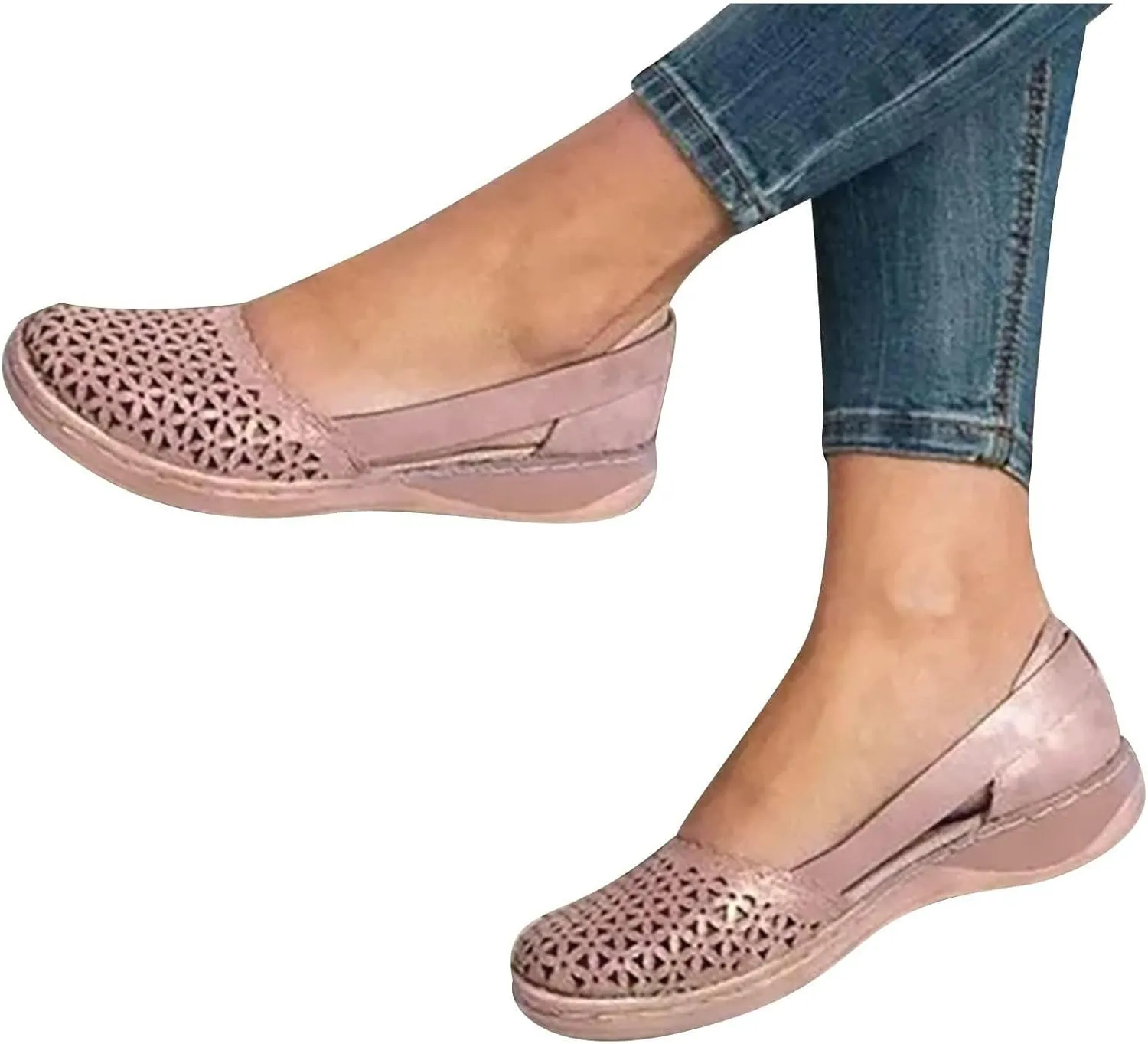 Orthopedic Sandals for Women Fashion Hollow Out Wedge Sandals Summer Comfortable Closed Toe Low Heel Flat Shoes Plus Size Breathable Casual Outdoor Shoes