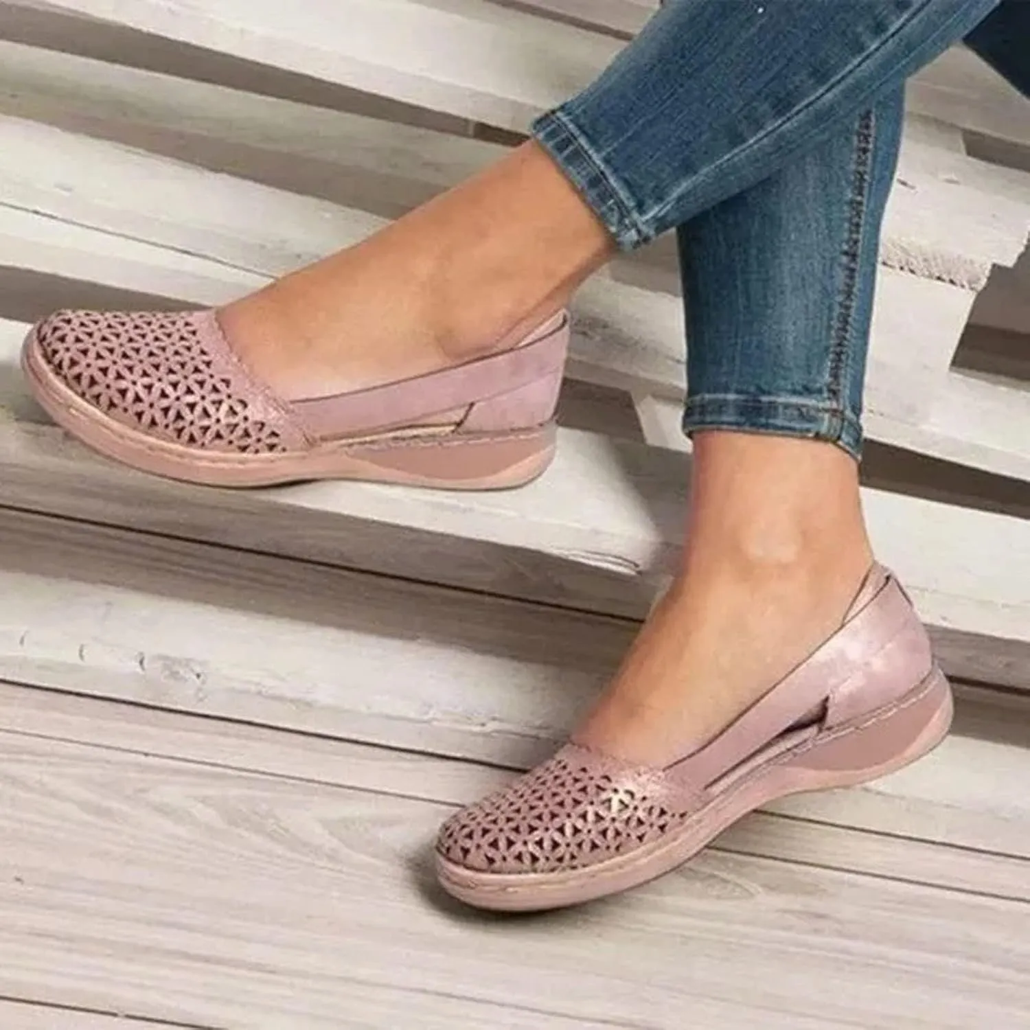 Orthopedic Sandals for Women Fashion Hollow Out Wedge Sandals Summer Comfortable Closed Toe Low Heel Flat Shoes Plus Size Breathable Casual Outdoor Shoes