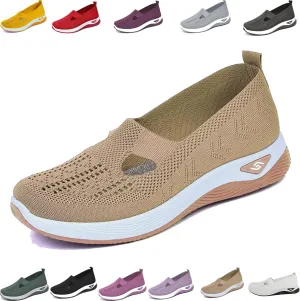 Orthowalkway Womens Shoes,Orthopedic Platform Loafers Slip-On Lightweight Flat Soft Breathable Knitted Sneakers