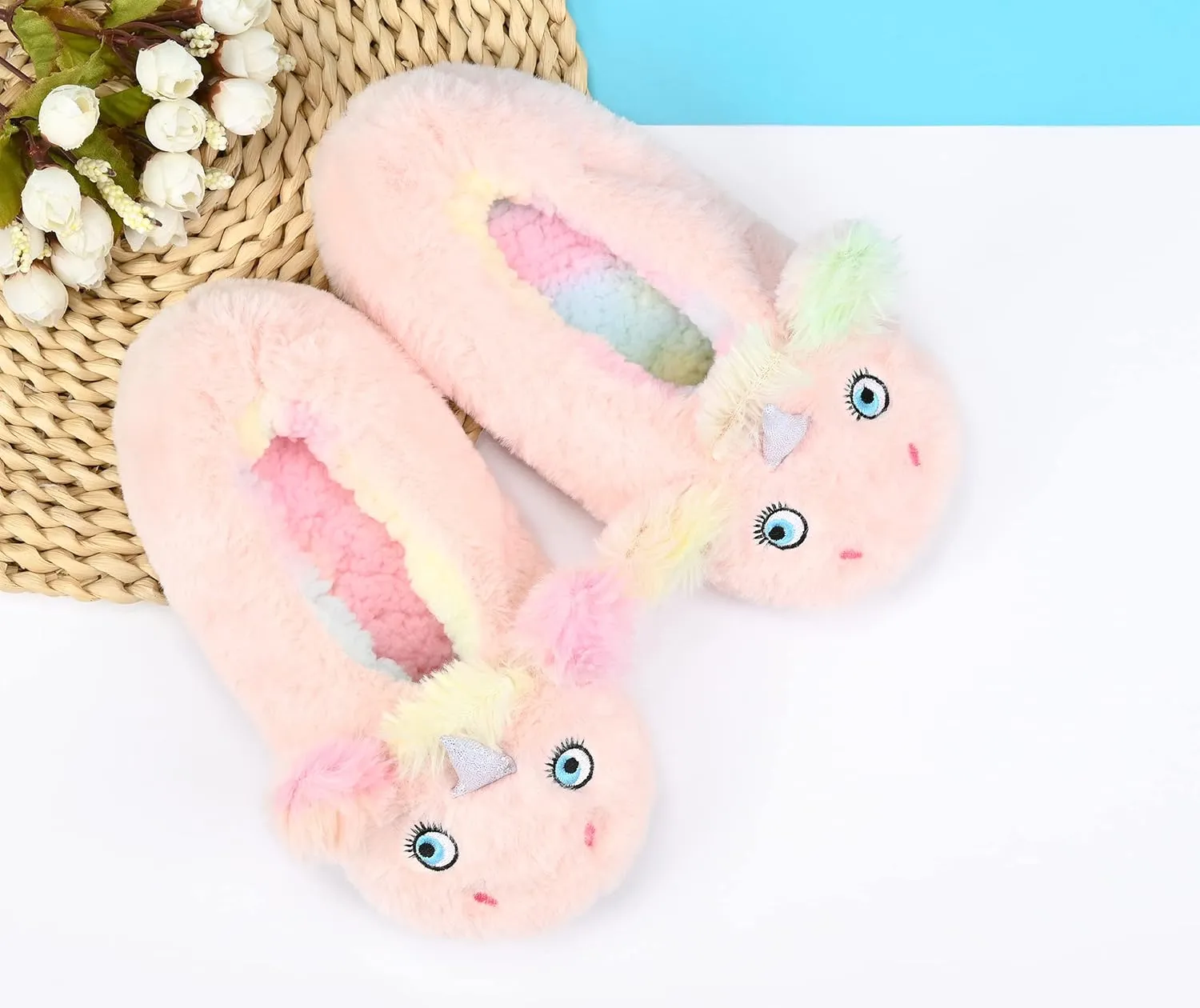 Panda Bros Kid's Animal Slipper Socks, Cartoon Cozy Fleece Indoor Slipper, Fluzzy Warm bedroom Shoes