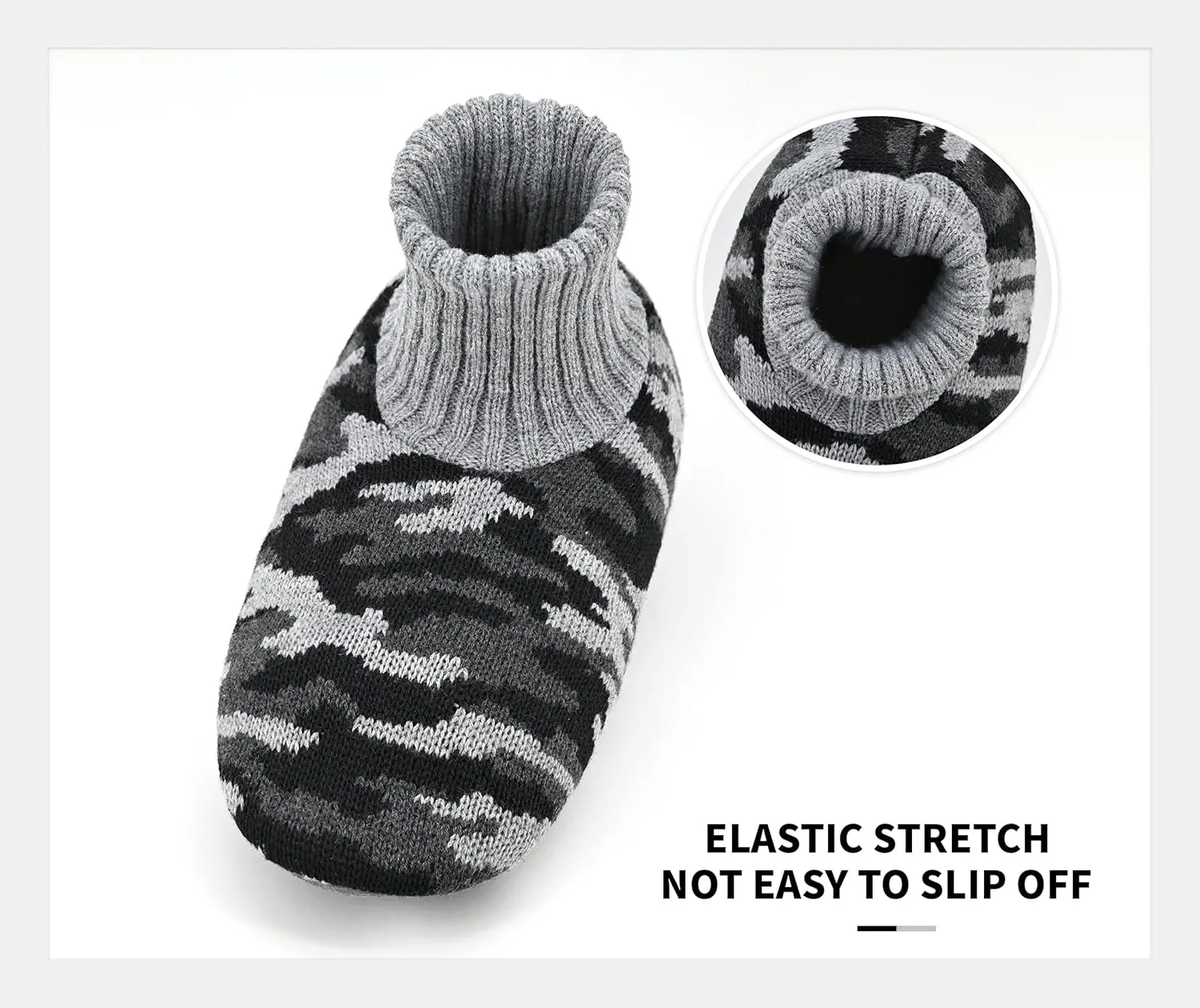 Panda Bros Men's Slipper Socks, Winter Cable Knit Non-Skid Warm Cozy Soft Indoor Socks With Fluffy Sherpa Lined